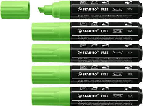 Marker acrilico - STABILO FREE Acrylic - T800C Punta a scalpello 4-10mm - Confezione da 5 - Verde chiaro