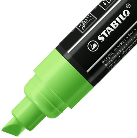 Marker acrilico - STABILO FREE Acrylic - T800C Punta a scalpello 4-10mm - Confezione da 5 - Verde chiaro - 2