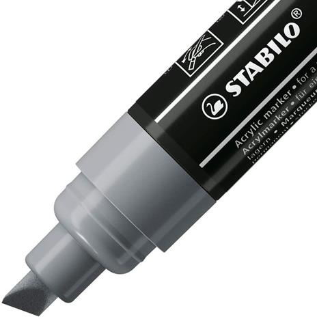 Marker acrilico - STABILO FREE Acrylic - T800C Punta a scalpello 4-10mm - Confezione da 5 - Grigio scuro - 2