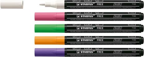Marker acrilico - STABILO FREE Acrylic - T100 Punta rotonda 1-2mm - Spring Edition - Astuccio da 5 - Colori assortiti - 2
