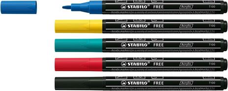 Marker acrilico - STABILO FREE Acrylic - T100 Punta rotonda 1-2mm - Royal Edition - Astuccio da 5 - Colori assortiti - 2