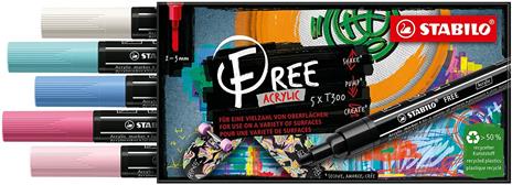 Marker acrilico- STABILO FREE Acrylic - T300 Punta rotonda 2-3mm - Candy Edition - Astuccio da 5 - Colori assortiti