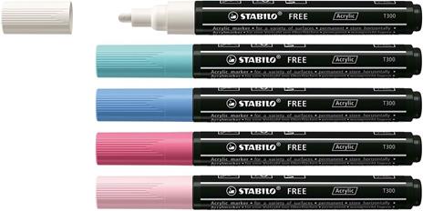 Marker acrilico- STABILO FREE Acrylic - T300 Punta rotonda 2-3mm - Candy Edition - Astuccio da 5 - Colori assortiti - 2