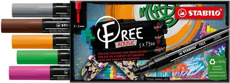 Marker acrilico- STABILO FREE Acrylic - T300 Punta rotonda 2-3mm - Vintage Edition - Astuccio da 5 - Colori assortiti