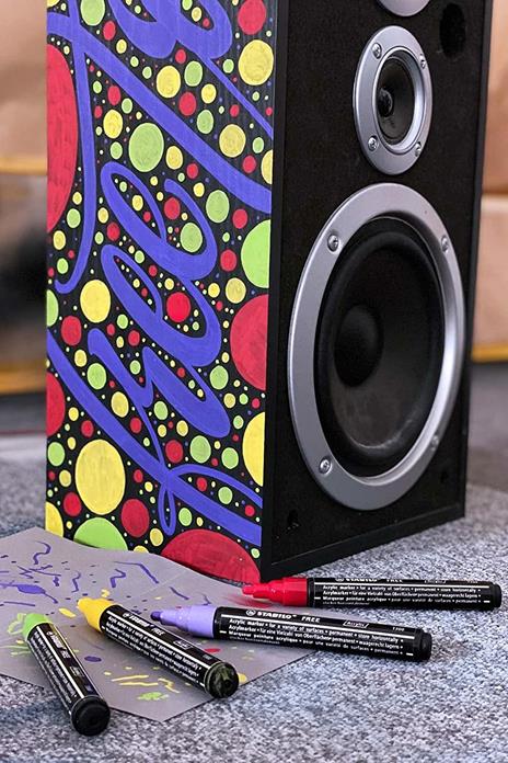 Marker acrilico- STABILO FREE Acrylic - T300 Punta rotonda 2-3mm - Vibrant Edition - Astuccio da 5 - Colori assortiti - 4