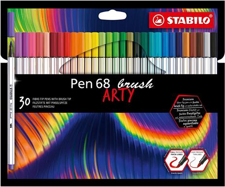 Pennarello Premium con punta a pennello - STABILO Pen 68 brush - ARTY - Astuccio da 30 - Colori assortiti