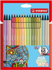 Cartoleria Pennarello Premium - STABILO Pen 68 - Astuccio da 18 - Soft Colors - Colori assortiti STABILO
