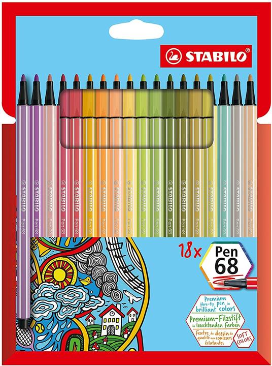 Pennarello Premium - STABILO Pen 68 - Astuccio da 18 - Soft Colors - Colori assortiti