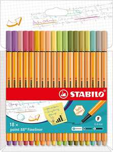Cartoleria Fineliner - STABILO point 88 - Astuccio da 18 - Soft Colors - Colori assortiti STABILO