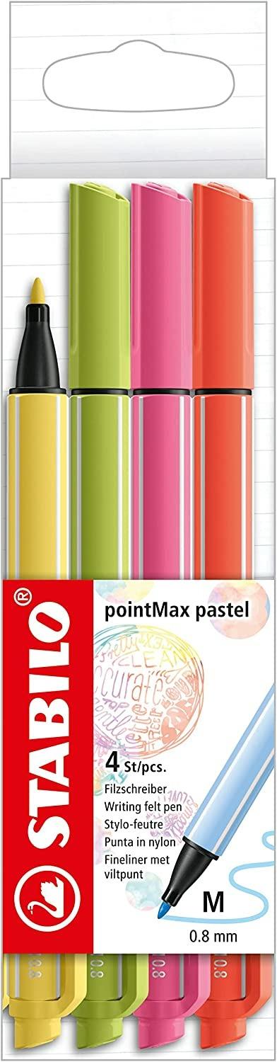 Fineliner Premium - STABILO pointMax - Astuccio da 4 Pastel - Giallo chiaro/Lime/Rosa chiaro/Corallo