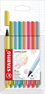 Fineliner Premium - STABILO pointMax - Astuccio da 8 Pastel - Colori assortiti