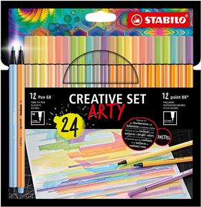 Cartoleria Creative Set STABILO ARTY, STABILO point 88 Pen 68, 24  colori Pastello assortiti, 11 fineliner point 88, 13 pennarelli Pen 68 Stabilo