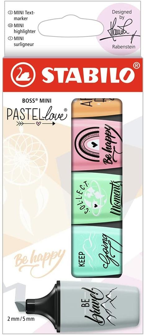 Evidenziatore STABILO BOSS MINI Pastellove 2.0 Astuccio da 5 Rosa Antico/Carta da Zucchero/Verde Menta/Grigio/Arancione