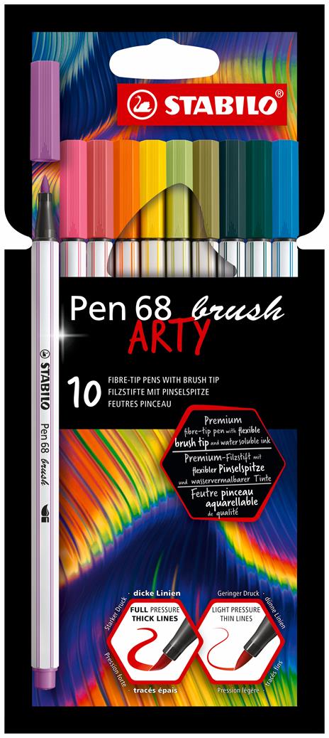 Pennarello Premium con punta a pennello - STABILO Pen 68 brush - ARTY - Astuccio da 10 - Colori assortiti