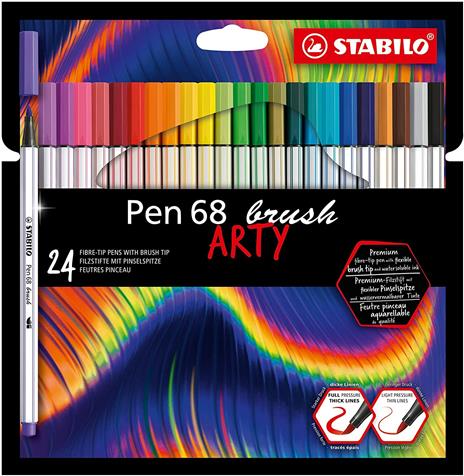 Pennarello Premium con punta a pennello - STABILO Pen 68 brush - ARTY - Astuccio da 24 - Colori assortiti