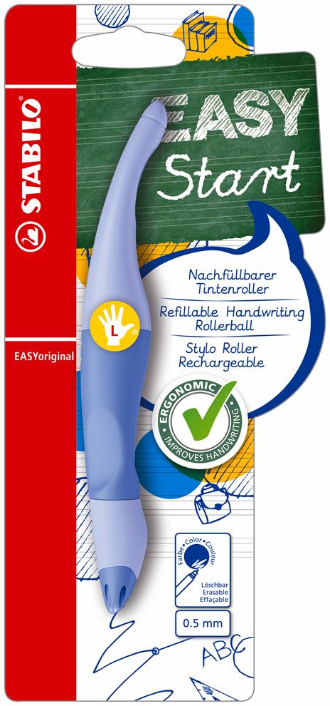 Penna Roller Ergonomica - STABILO EASYoriginal Pastel per Mancini in Azzurro Nuvola - Cartuccia Blu inclusa