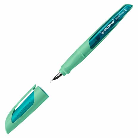 Penna Stilografica Ergonomica per bambini - STABILO EASYbuddy in Verde Menta - Punta Standard - Cartuccia Blu inclusa - 2