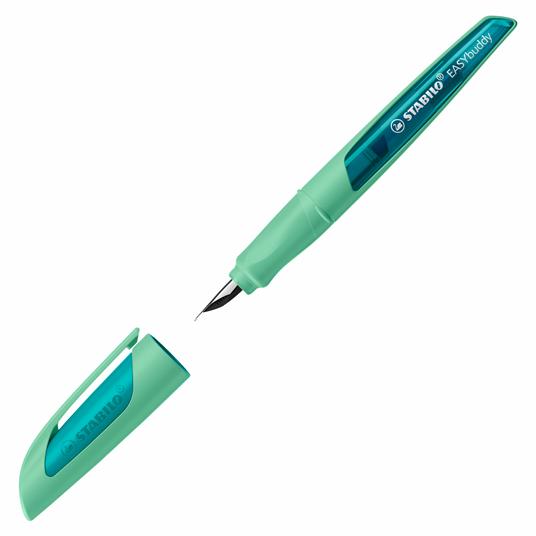 Penna Stilografica Ergonomica per bambini - STABILO EASYbuddy in Verde Menta - Punta Standard - Cartuccia Blu inclusa - 2