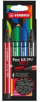 Pennarello Premium a tratto doppio (1 + 5 mm) - STABILO Pen 68 MAX - ARTY - Astuccio da 4 - Colori assortiti