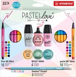 Set Creativo - STABILO Pastellove - 12 Fineliner Mini, 12 pennarelli premium Mini, 6 evidenziatori Mini, 5 matite in grafite