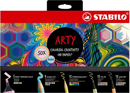STABILO ARTY  - 5 evidenziatori, 9 matitoni colorati Multi-Funzione, 12 matite acquarellabili, 12 pennarelli, 12 fineliner - 2