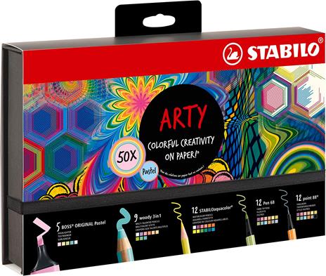 STABILO ARTY  - 5 evidenziatori, 9 matitoni colorati Multi-Funzione, 12 matite acquarellabili, 12 pennarelli, 12 fineliner - 3
