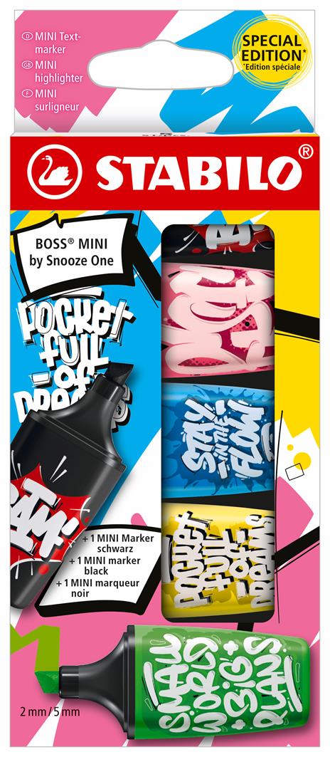 Evidenziatore e Marker - STABILO BOSS MINI by Snooze One - Astuccio da 5 - Rosa/Blu/Giallo/Verde/Nero