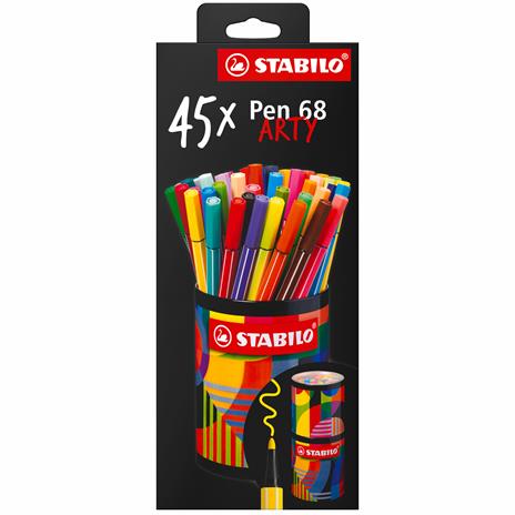 Pennarello Premium - STABILO Pen 68 - ARTY - Portapennarelli in metallo - con 45 colori assortiti - 3