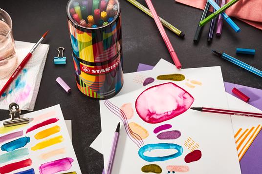 Pennarello Premium - STABILO Pen 68 - ARTY - Portapennarelli in metallo - con 45 colori assortiti - 8