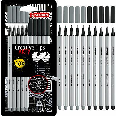 Set di punte multiple - STABILO Creative Tips - ARTY - Astuccio da 10 - Nero & Grigio