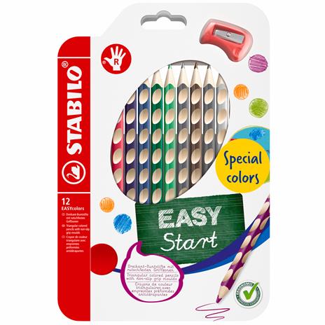 Matita colorata Ergonomica - STABILO EASYcolors - per Destrimani - Astuccio da 12 + temperino - Colori assortiti