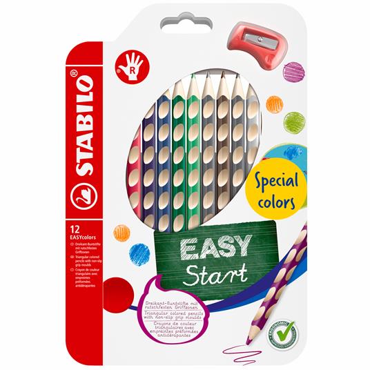 Matita colorata Ergonomica - STABILO EASYcolors - per Destrimani - Astuccio da 12 + temperino - Colori assortiti