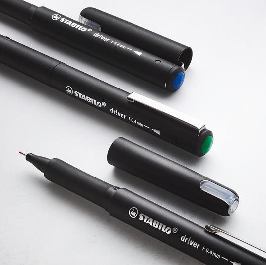 Fineliner Premium - STABILO dr!ver - Tratto Fine (0,4 mm) - Astuccio da 4 - Verde, Rosso, Blu, Nero - 5