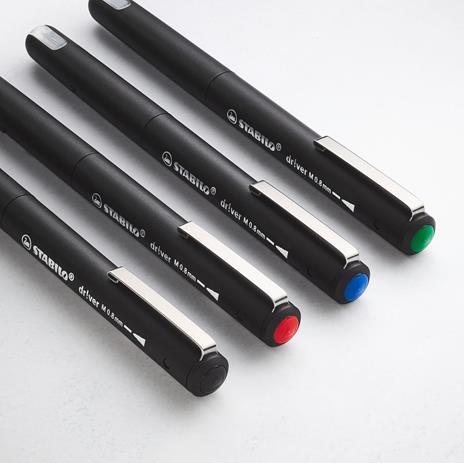 Fineliner Premium - STABILO dr!ver - Tratto Medio (0,8 mm) - Astuccio da 4 - Verde, Rosso, Blu, Nero - 5