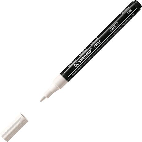 Marker acrilico - STABILO FREE Acrylic - Pack  da 3 - 1x T100, T300, T800C - con 3 punte diverse - Bianco - 2