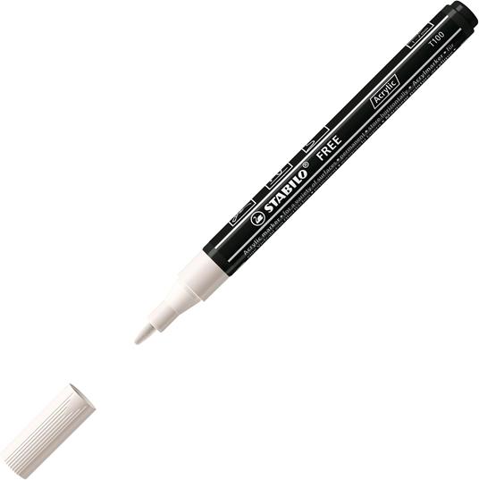 Marker acrilico - STABILO FREE Acrylic - Pack  da 3 - 1x T100, T300, T800C - con 3 punte diverse - Bianco - 2