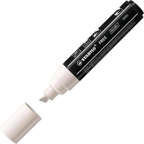Marker acrilico - STABILO FREE Acrylic - Pack  da 3 - 1x T100, T300, T800C - con 3 punte diverse - Bianco - 3