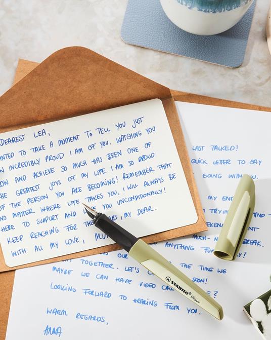 Penna Stilografica - STABILO Flow MONOCHROME in Verde Oliva - 1 penna - Cartuccia inclusa - 5