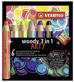 Pastelli Colorati Multifunzione Stabilo Woody 3 In 1 Arty - Astuccio Da 6 Matite Con Temperino