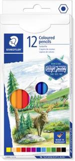 Astuccio con 12 matite colorate esagonali in colori assortiti, linea Design Journey
