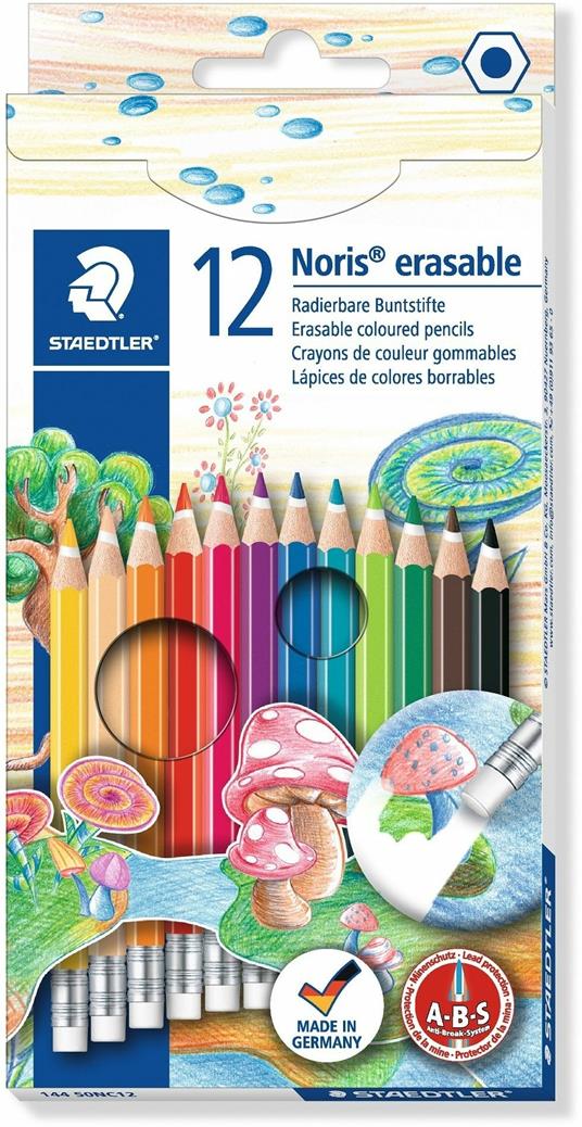 Matite colorate Staedtler Noris Club cancellabili esagonali. Astuccio 12 matite colorate