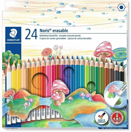 Matite colorate Staedtler Noris Club cancellabili esagonali. Astuccio 24 matite colorate