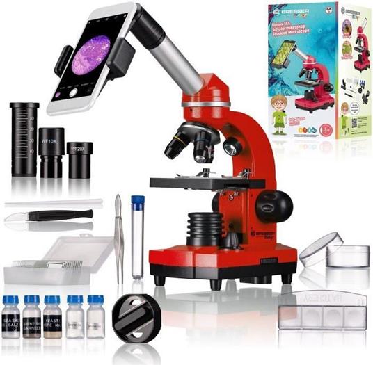 Microscopio per studenti BIOLUX SEL, ingrandimento 40x-1600x - kit per esperimenti - rosso