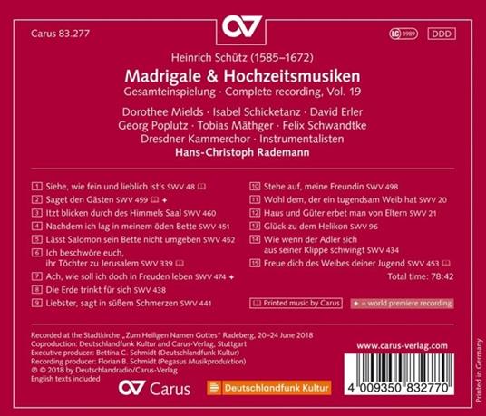 Madrigale & Hochzeitmusik - CD Audio di Heinrich Schütz - 2