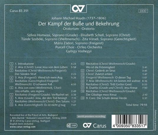 Der Kampf Der Busse Und B - CD Audio di Johann Michael Haydn - 2
