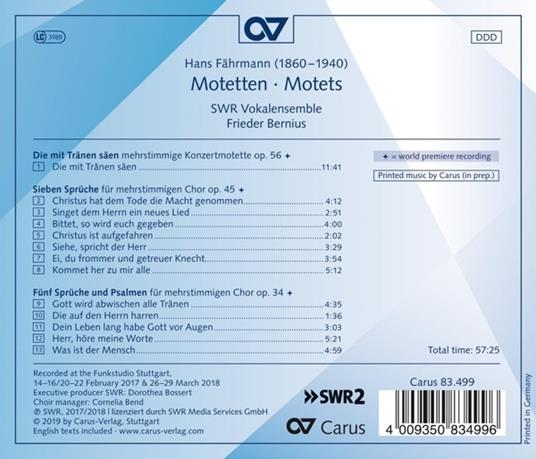 Mottetti 34, 45, 56 - CD Audio di Frieder Bernius,Hans Fährmann - 2