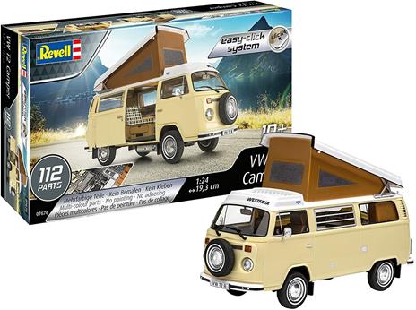 Revell 07676 Volkswagen T2 Camper (easy-click) Model Kit 1:24 Scale 07676-Kit modello, scala, Colore Non Laccato