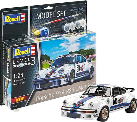 Revell- Model Set Porsche 934 RSR Martin Kit di Modelli in plastica con Adesivo, Colori primari e Pennello, Multicolore, 1/100, 67685