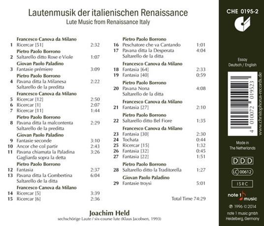 Musique Pour Luth De la - CD Audio di Joachim Held - 2
