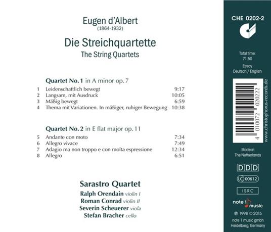 Quartetti per Archi - CD Audio di Eugen D'Albert - 2